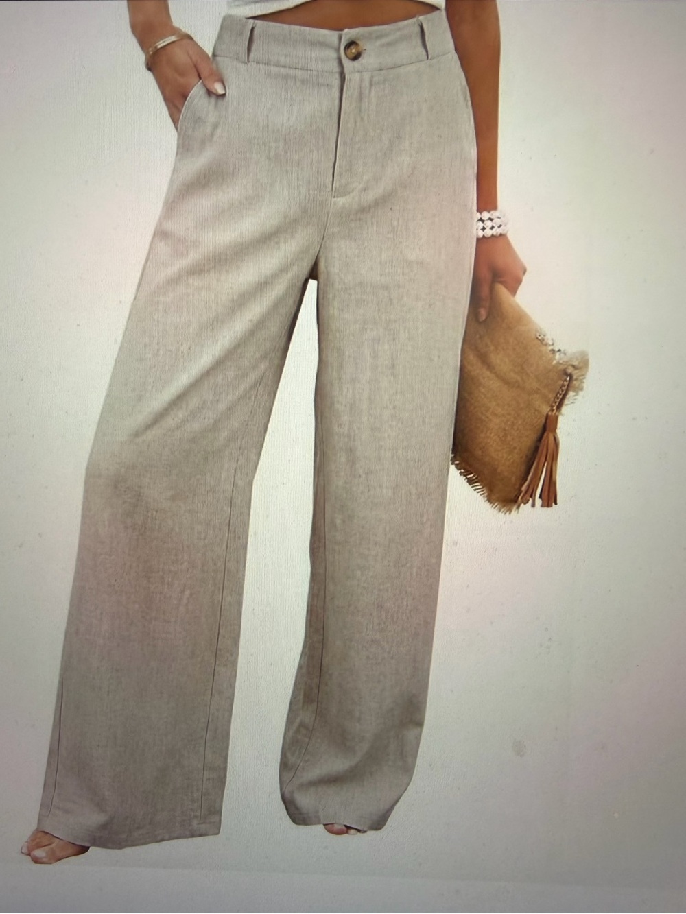 Wide-Leg High-Rise Linen-Blend Pants in Light Beige - NWT - S